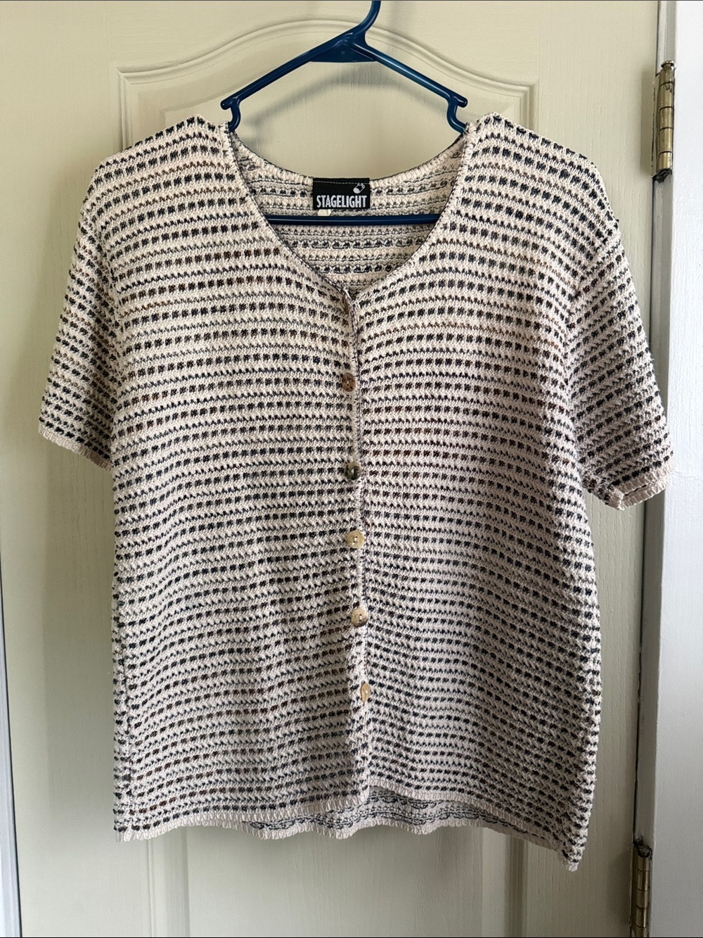 Cream and Black Knit Button-Front Women’s Top
